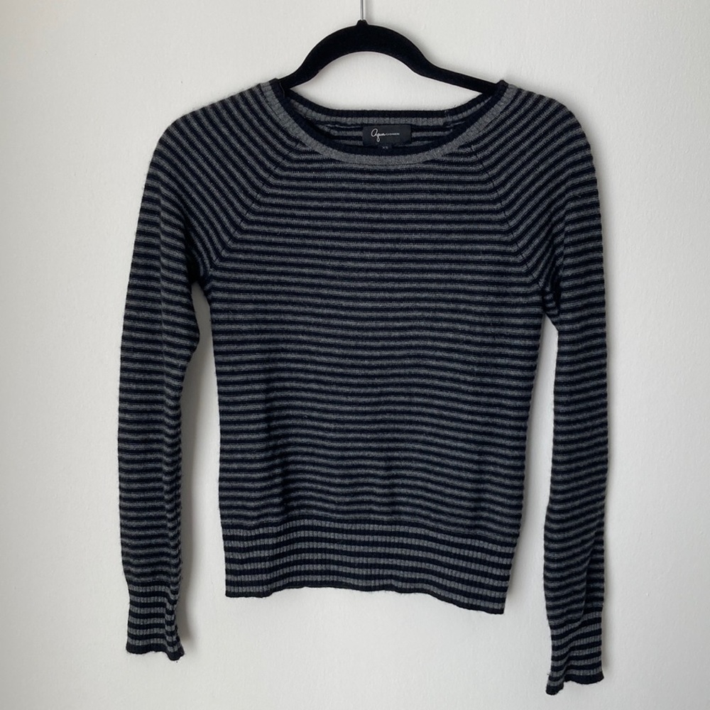Aqua Striped 100% Cashmere XS Sweater